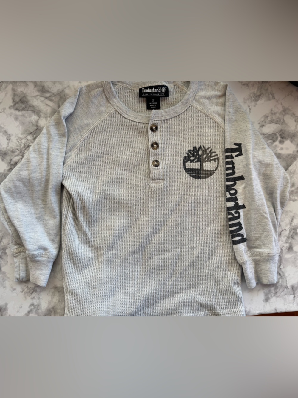 Timberland Light Gray Waffle Henley with Logo